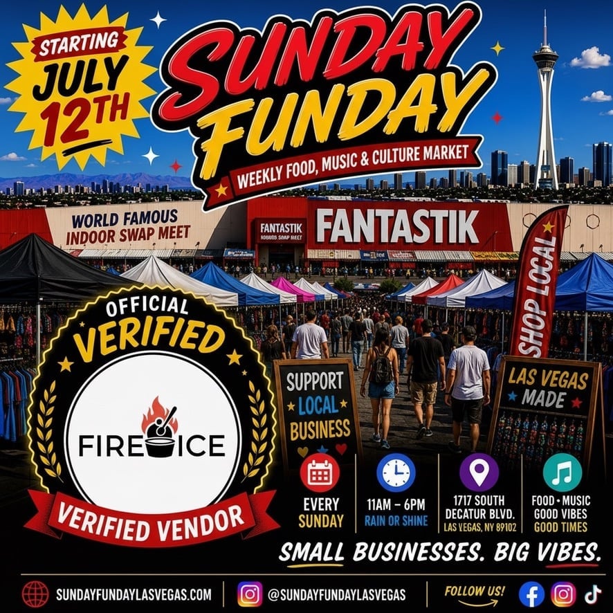 Sunday Funday Las Vegas weekly food, music and culture market starting July 12th, featuring verified vendors and local businesses